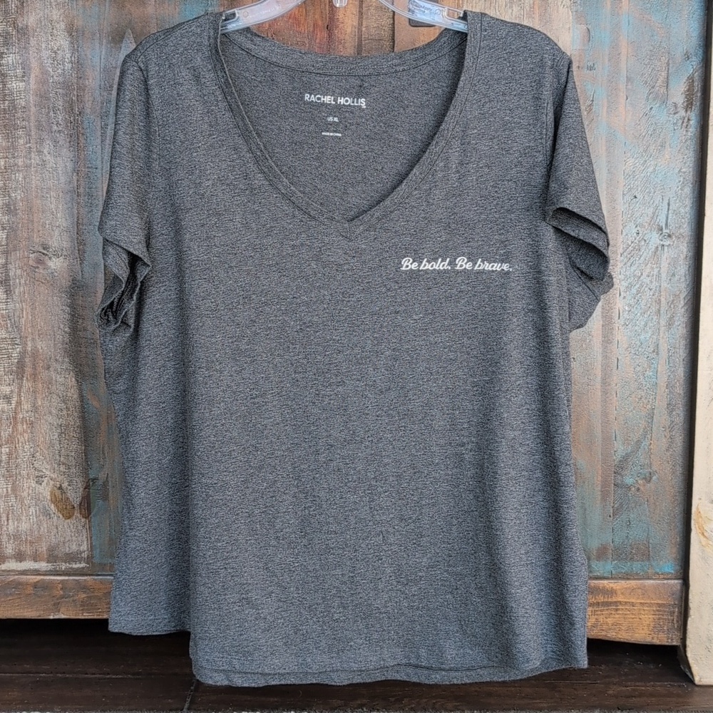 Rachel Hollis Gray Be Bold Be Brave Embroidered Cotton T-Shirt - Women's XL